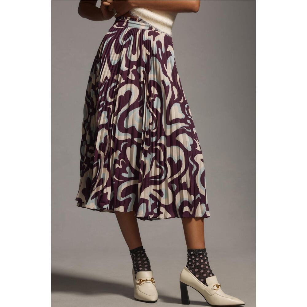 NWOT Anthropologie Womens Valerie Pleated Midi Skirt Size M Purple Artsy Boho